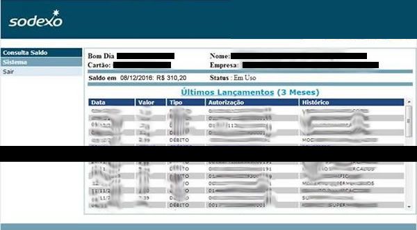 Consulta saldo Sodexo extrato cartão